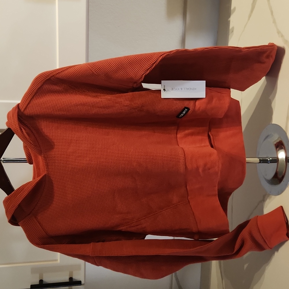 Kendall + Kylie Hoodie Waffle Knit Boxy Lounge top sz M - Picture 3 of 5